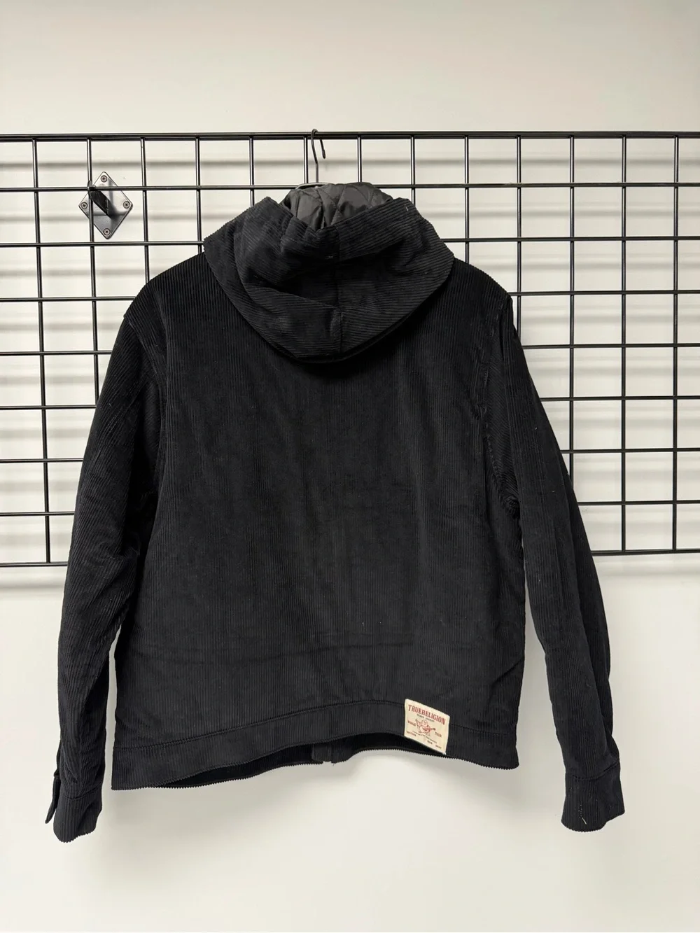 True Religion Black Corduroy Hooded Zip-Up Jacket